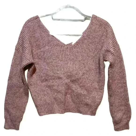 Angel of The North Women's XS Pink Wool Blend Twist Back Pullover Sweater Preppy - Picture 1 of 7